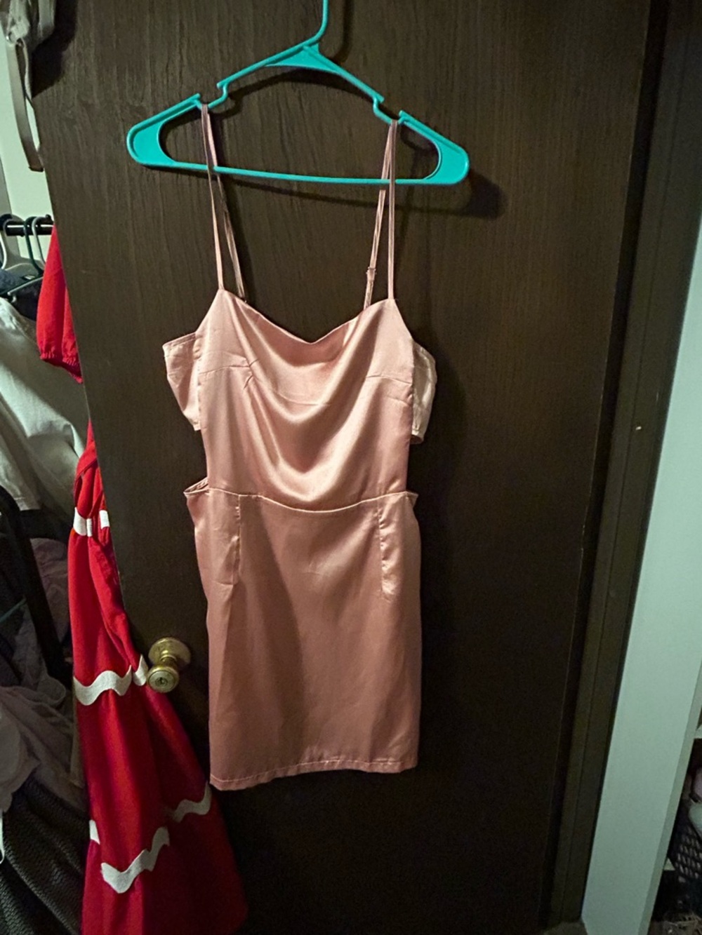 PrettyLittleThing Rose Satin Cowl Mini Slip Dress